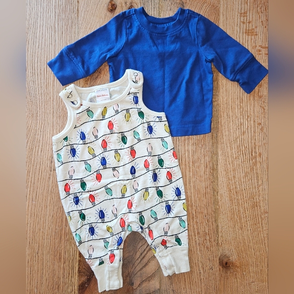 Hanna Andersson 0-3M Christmas Lights Romper & Shirt Holiday Outfit - Picture 1 of 3